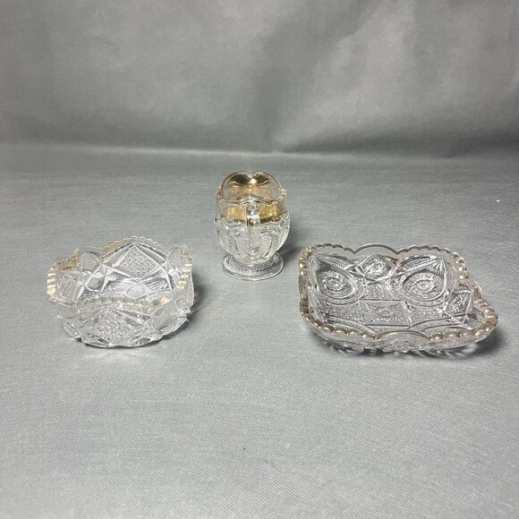 Lot 3 UV Glassware-Dishes And Creamer-Depression Glass Gold Trim-EAPG-UV - Picture 7 of 12